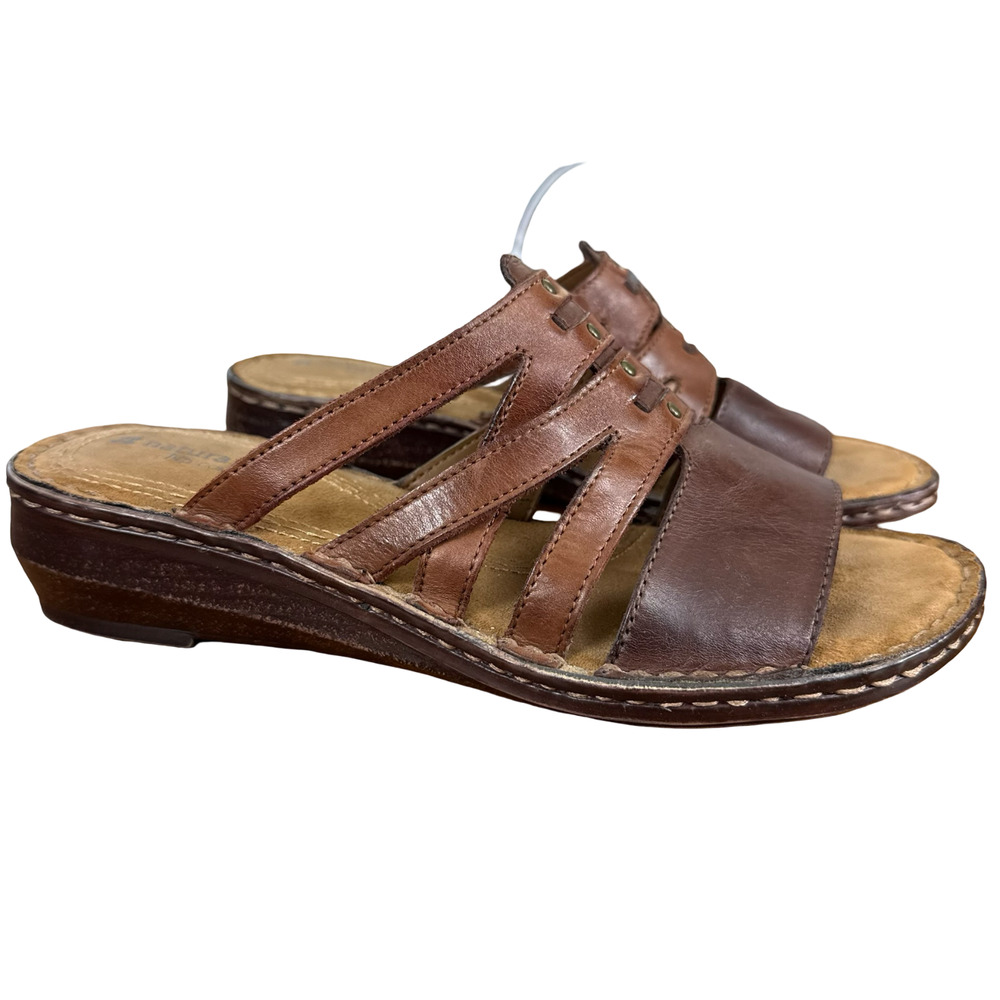 Naturalizer Leanna N5 Comfort Brown Leather Slip On Slides Sandals Shoes 8.5 M